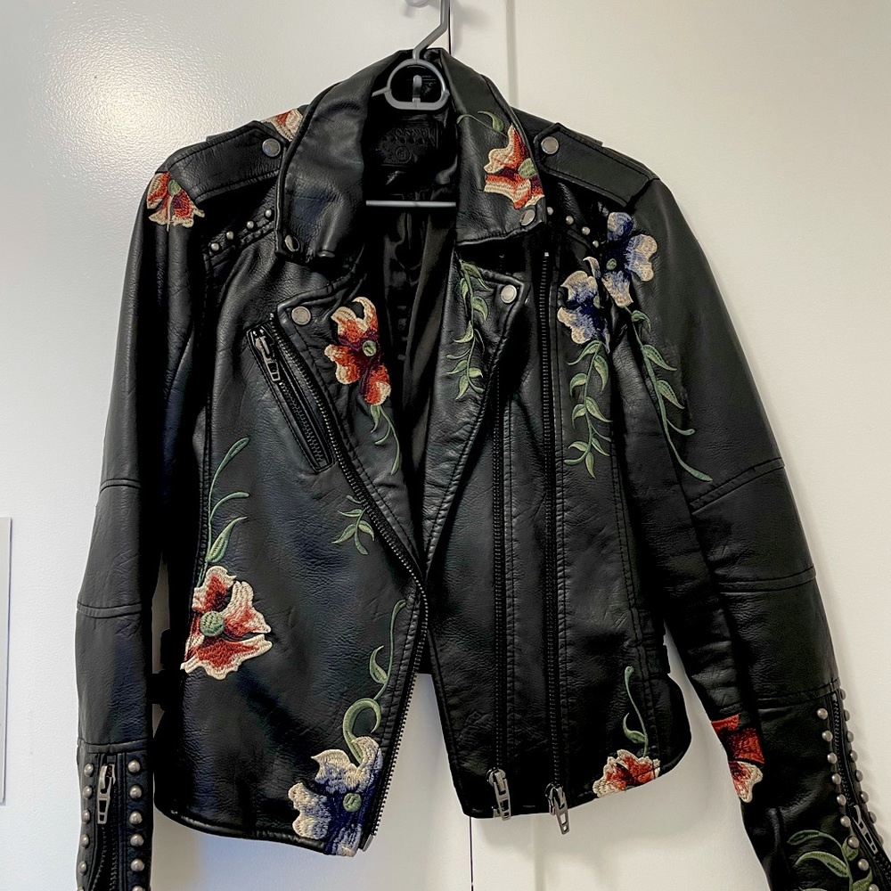 BlankNYC / Urban Outfitters - Embroidered Floral Vegan Leather Jacket